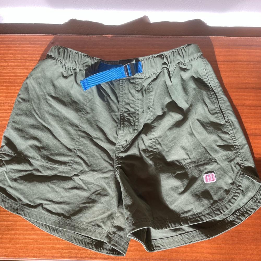 Topo Designs Olive Shorts with Blue Belt